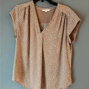 Chic V-Neck Blouse in Brown and White